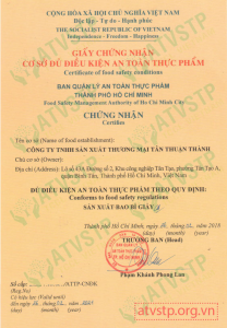 thủ tục cấp giấy chứng nhận an toàn vệ sinh thực phẩm